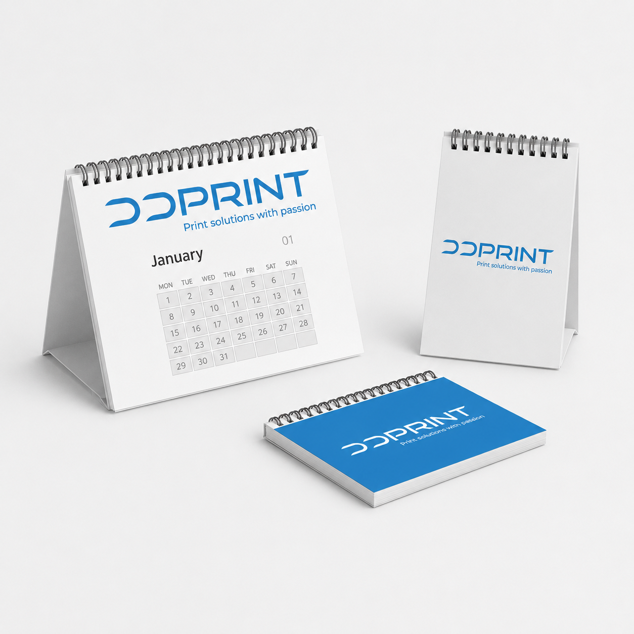 Tischkalender mit Wire-O-Bindung und auffaltbarer Stütze